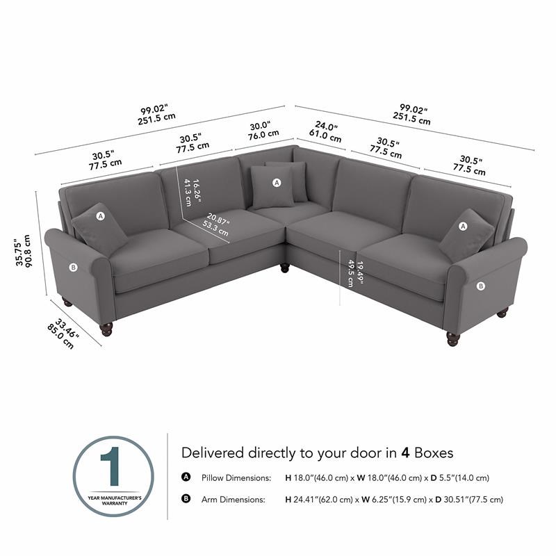 Hudson 99W L Shaped Sectional Couch in French Gray Herringbone Fabric