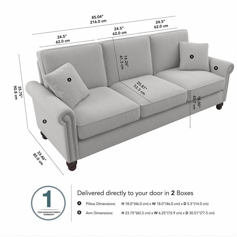 Coventry 85W Sofa in Light Gray Microsuede