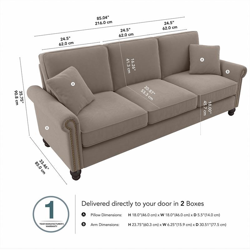 Coventry 85W Sofa in Tan Microsuede