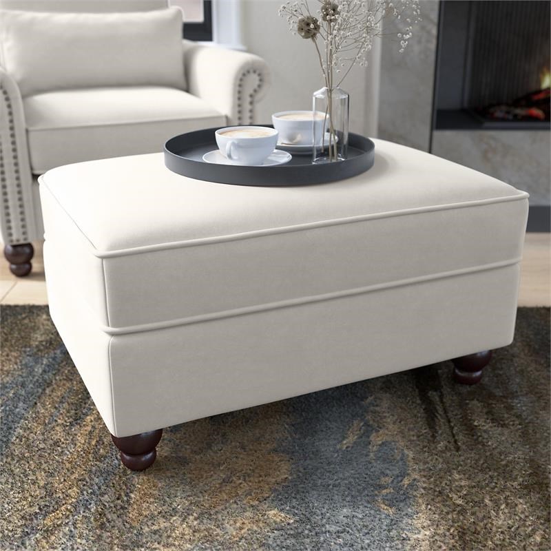 Coventry Storage Ottoman in Light Beige Microsuede