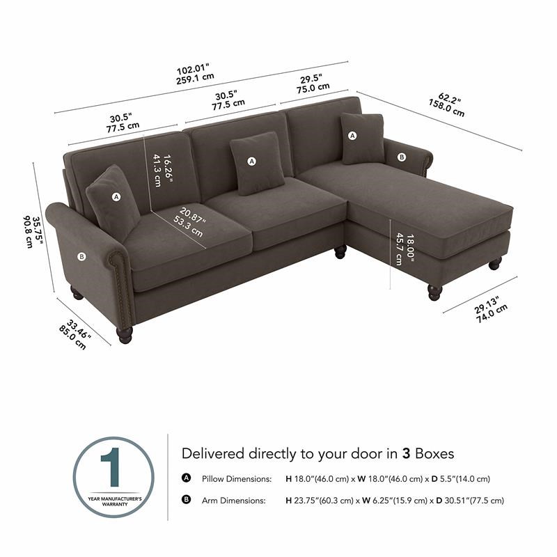 Coventry Sectional Couch with Reversible Chaise in Chocolate Brown Microsuede