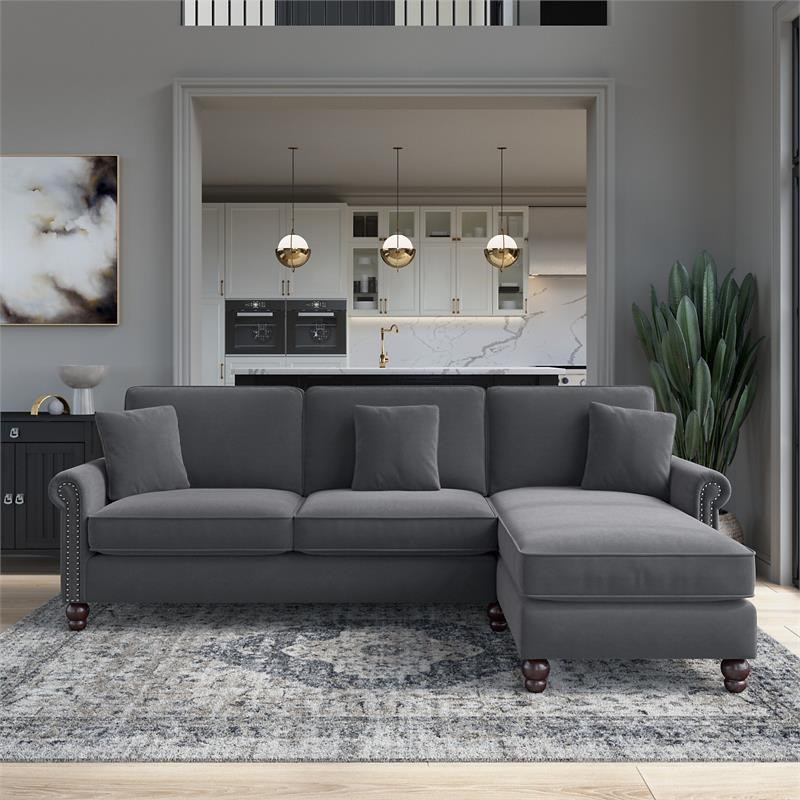 Coventry Sectional Couch with Reversible Chaise in Dark Gray Microsuede