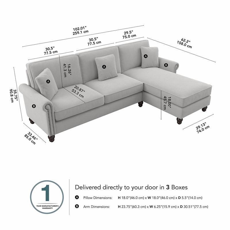 Coventry Sectional Couch with Reversible Chaise in Light Gray Microsuede