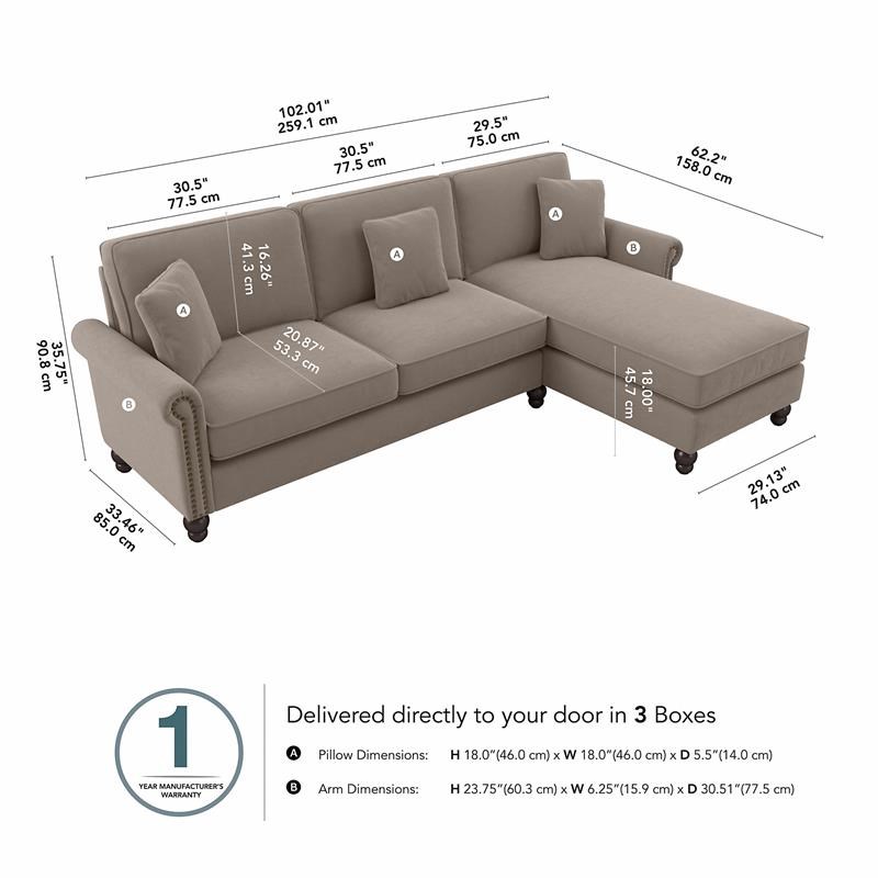 Coventry Sectional Couch with Reversible Chaise in Tan Microsuede