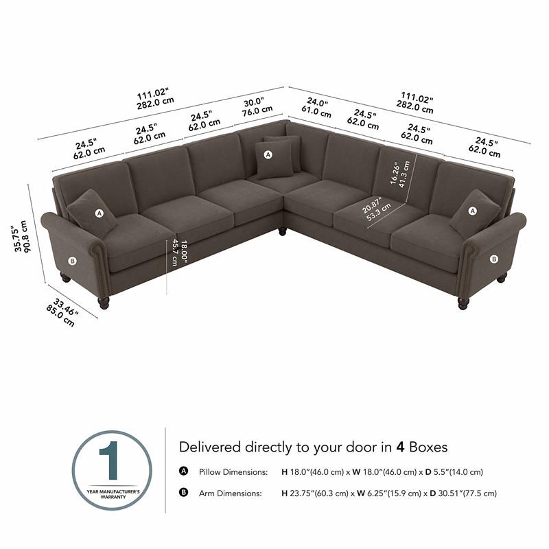Coventry 111W L Shaped Sectional Couch in Chocolate Brown Microsuede