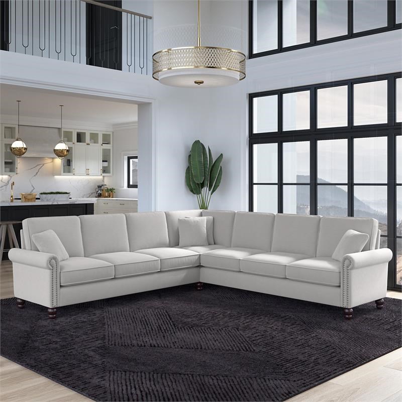 Coventry 111W L Shaped Sectional Couch in Light Gray Microsuede