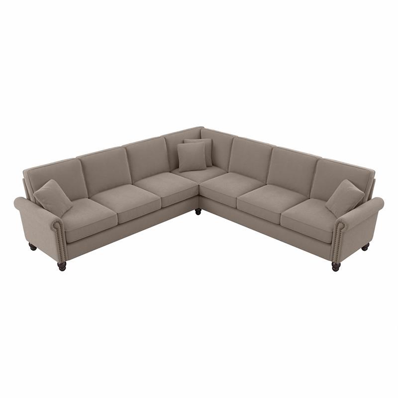 Coventry 111W L Shaped Sectional Couch in Tan Microsuede