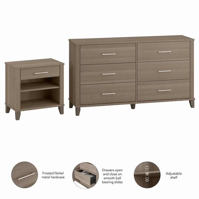Somerset 6 Drawer Dresser and Nightstand Set in Ash Gray - Engineered Wood