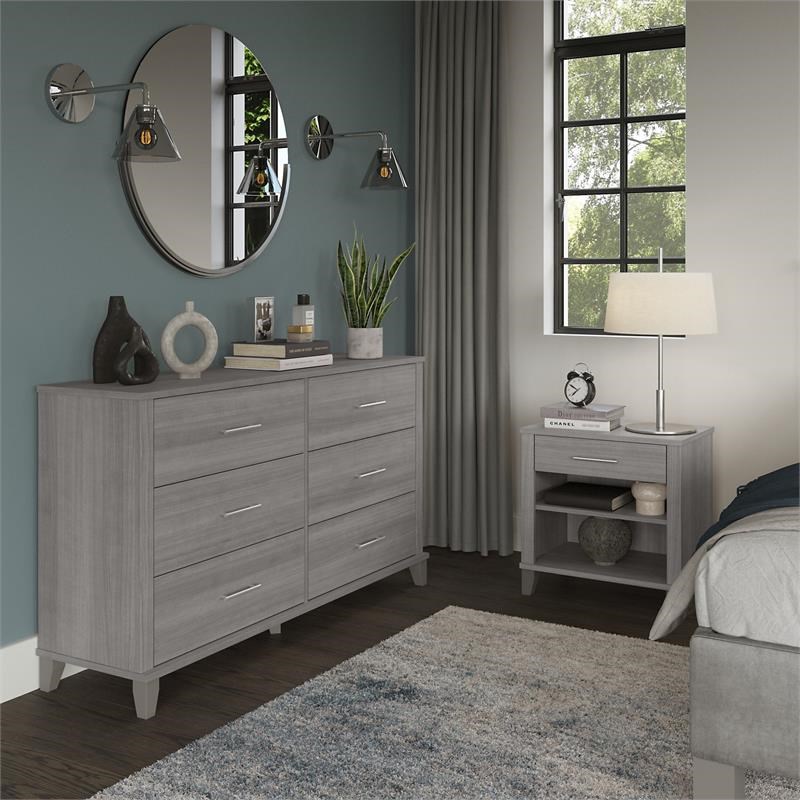 Somerset 6 Drawer Dresser and Nightstand Set in Platinum Gray - Engineered Wood