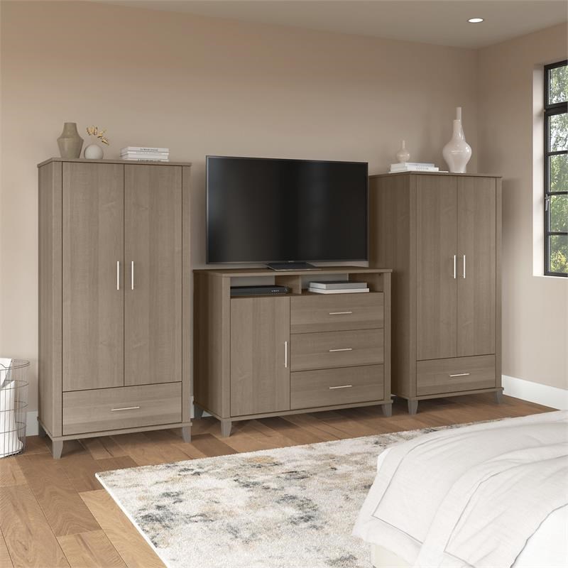 Somerset Armoire Cabinets & Dresser TV Stand in Ash Gray - Engineered Wood