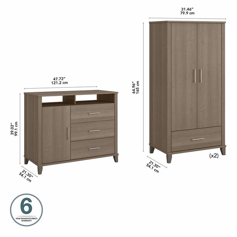 Somerset Armoire Cabinets & Dresser TV Stand in Ash Gray - Engineered Wood