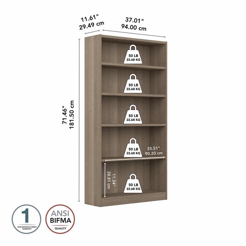 Universal Tall 5 Shelf Bookcase in Ash Gray - Engineered Wood