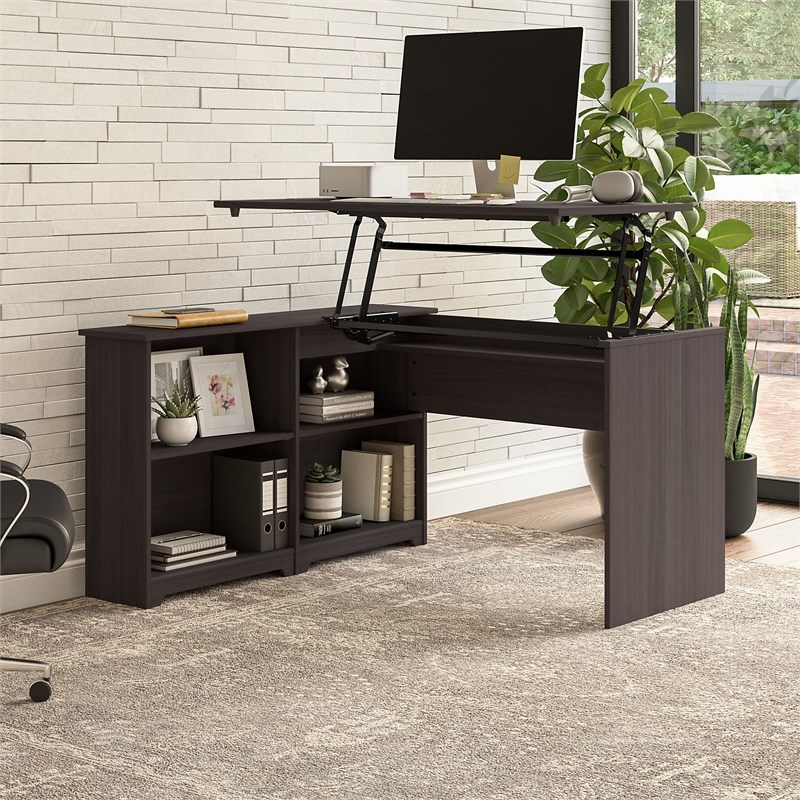 Cabot 52W 3 Position Sit to Stand Corner Desk in Heather Gray - Engineered Wood
