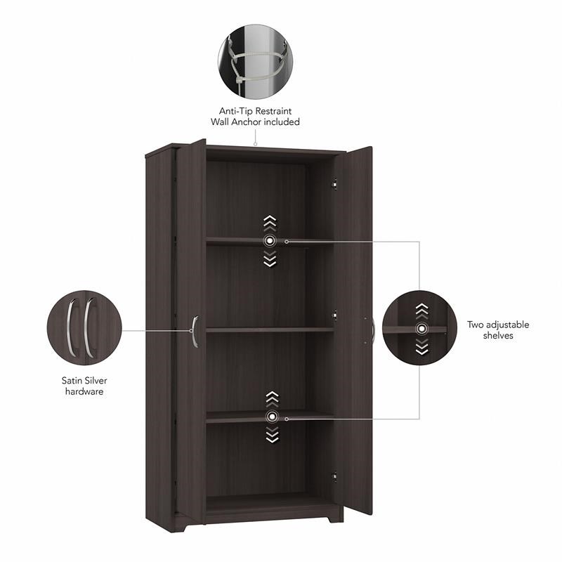 Cabot Tall Storage Cabinet with Doors in Heather Gray - Engineered Wood