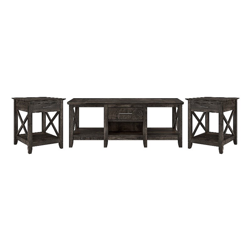 Key West Coffee Table and End Table Set in Dark Gray Hickory - Engineered Wood