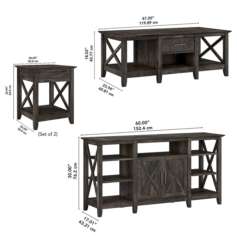 Key West TV Stand with Living Room Tables in Dark Gray Hickory - Engineered Wood