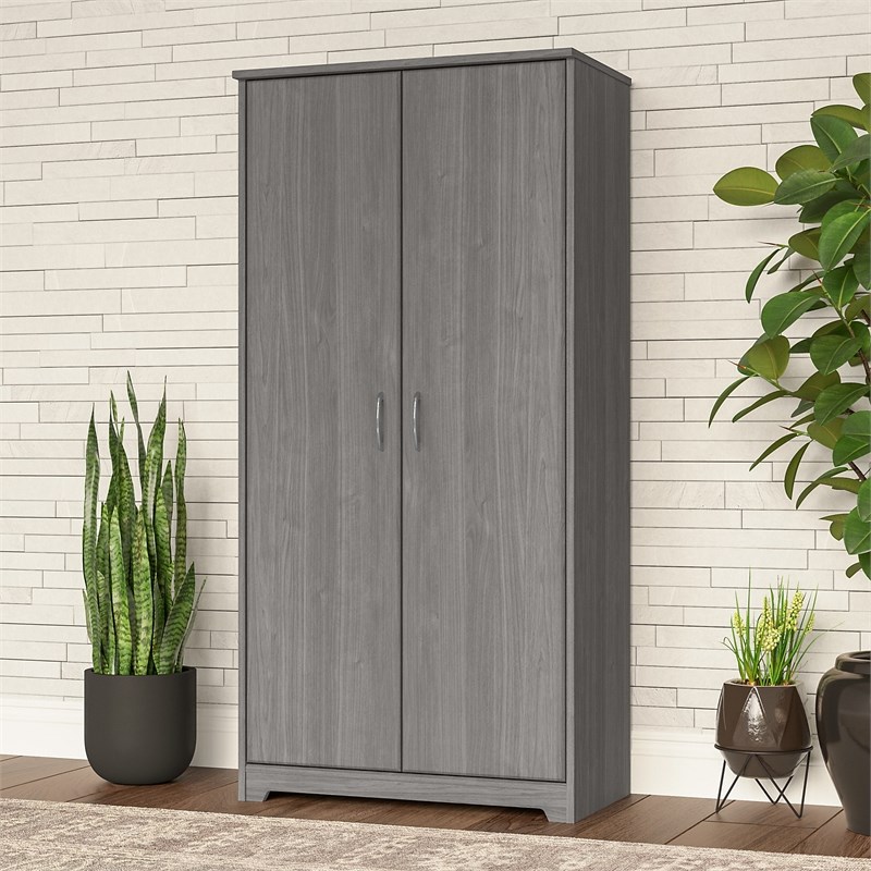 Cabot Tall Storage Cabinet with Doors in Modern Gray - Engineered Wood