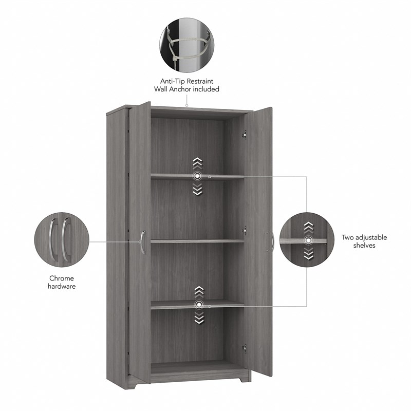 Cabot Tall Storage Cabinet with Doors in Modern Gray - Engineered Wood