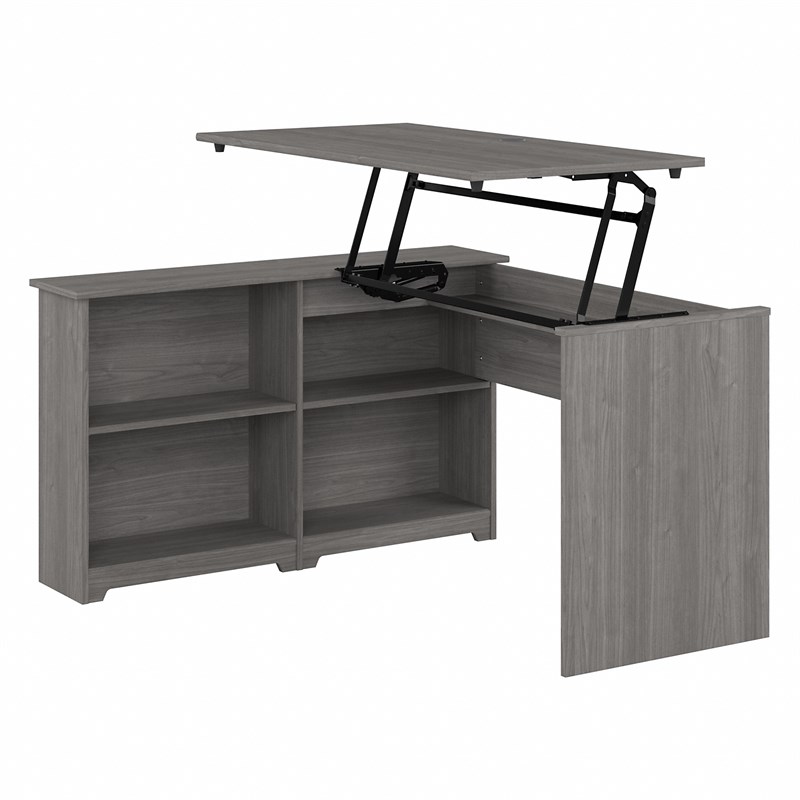 Cabot 52W Sit to Stand Corner Desk with Shelves in Modern Gray - Engineered Wood