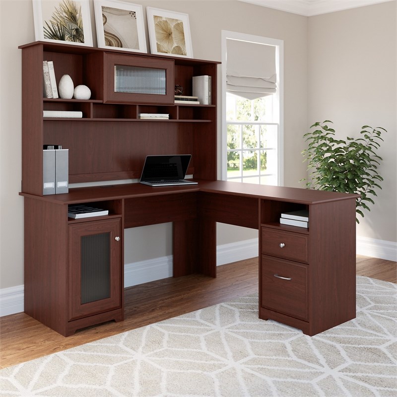 Cabot L Shaped Desk with Hutch in Harvest Cherry - Engineered Wood ...