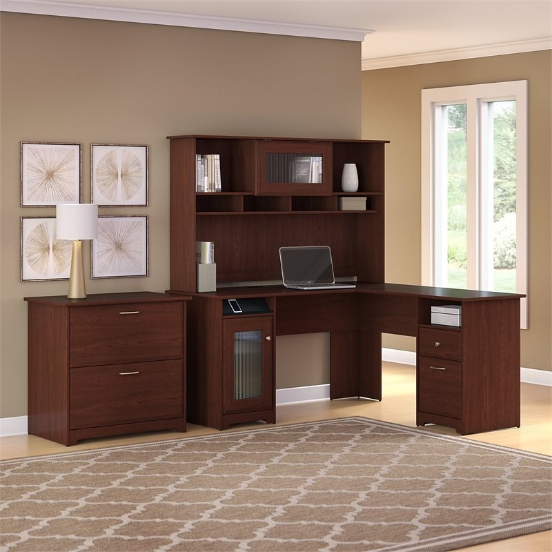 Bush Furniture Cabot L Shaped Desk With Hutch And Lateral File Cabinet Cab005hvc