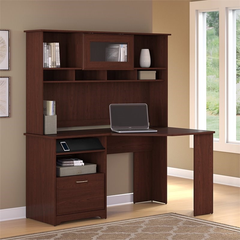 cabot corner desk with hutch in harvest cherry - engineered wood ...