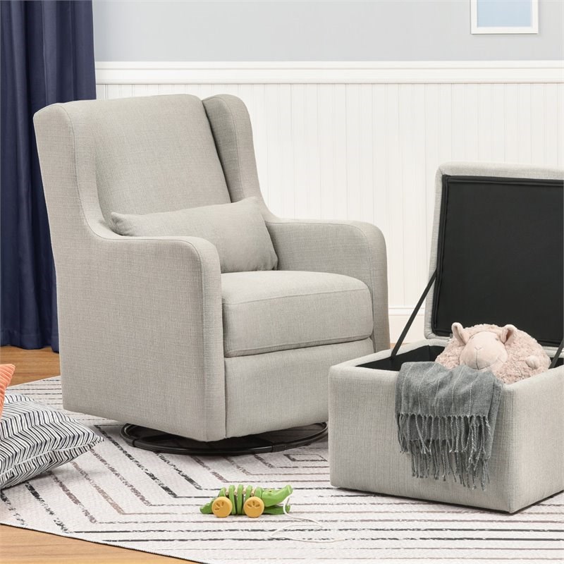 carter's by davinci adrian swivel glider with storage ottoman in gray linen f18787pftgry