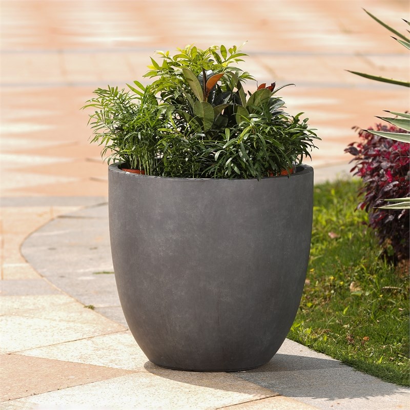 LuxenHome Gray MgO Round 17.2in. H Outdoor Planter