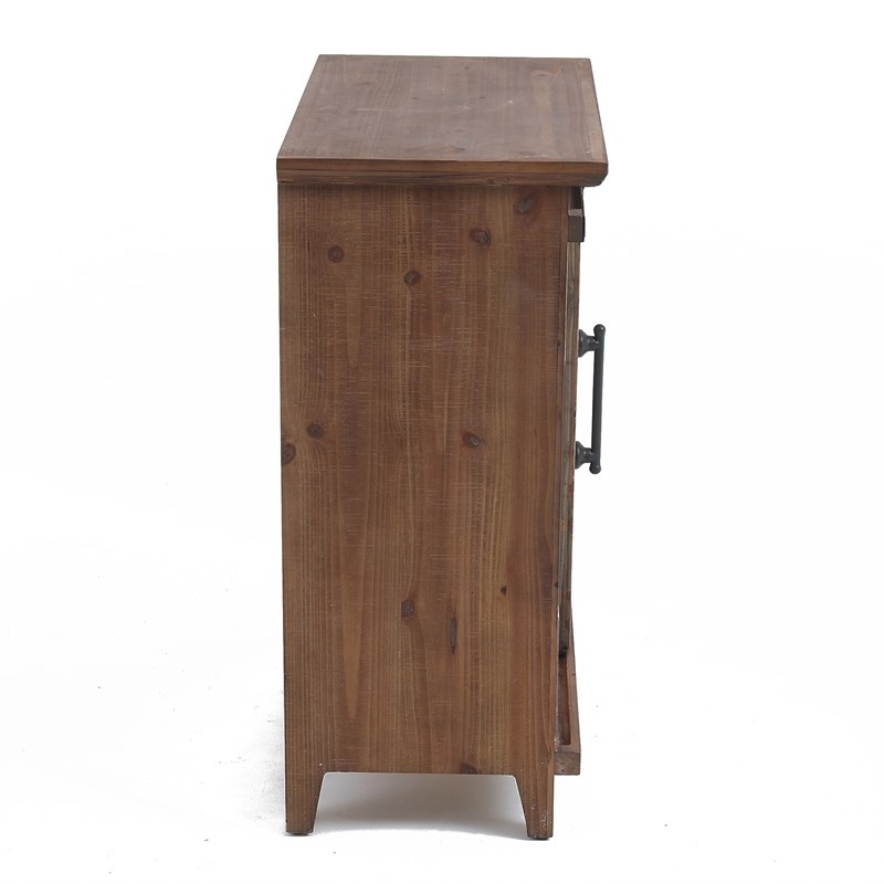 LuxenHome Brown Rustic Sliding Door Wood Cabinet
