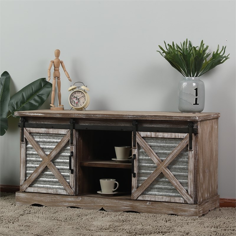 farmhouse sliding doors brown wood tv stand - whif360