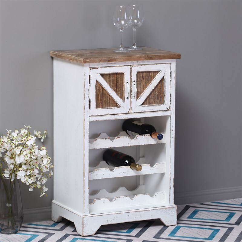 LuxenHome White and Natural Wood 2Door Wine Homesquare