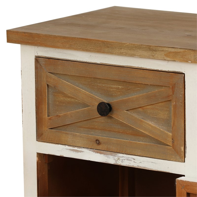 LuxenHome Distressed White Wood Accent End Table
