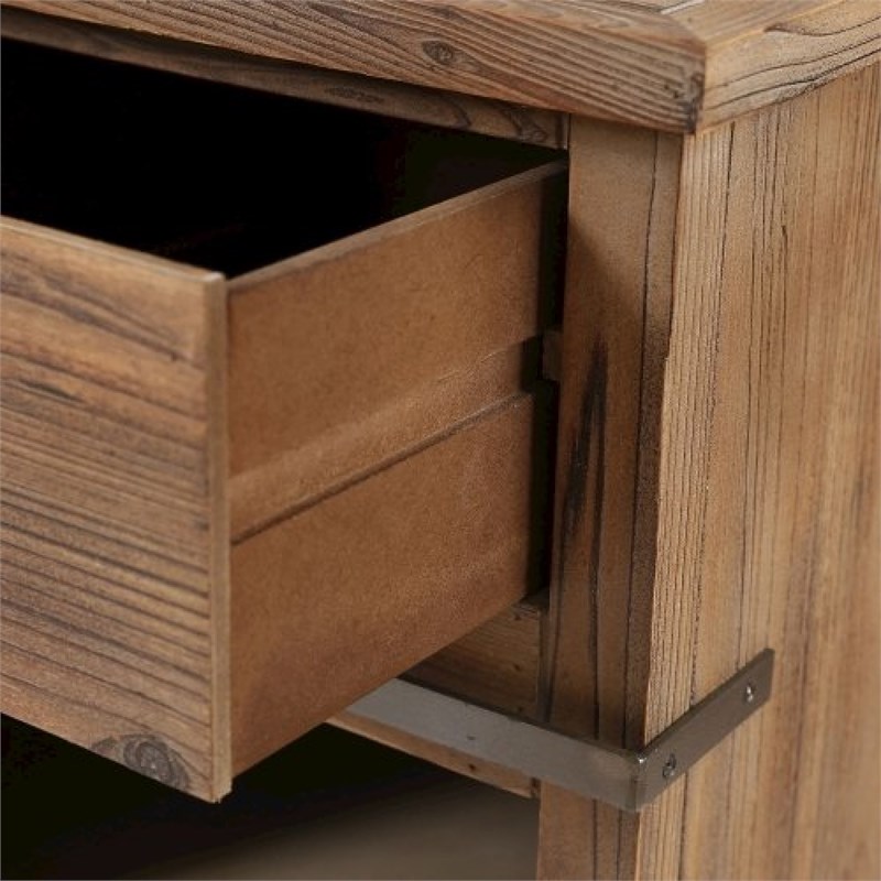 LuxenHome Rustic Wood Sliding Barn Door Wine Cabinet