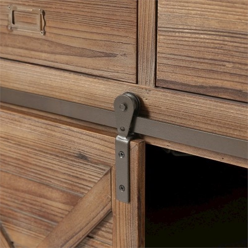 LuxenHome Rustic Wood Sliding Barn Door Wine Cabinet