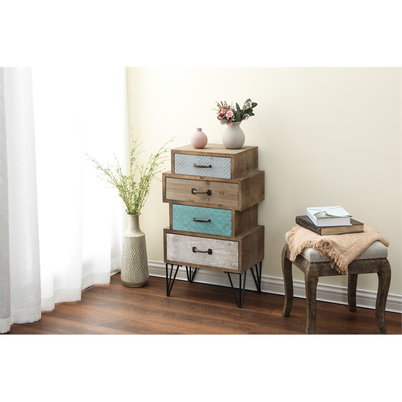 LuxenHome Brown Wood 4-Drawer 33.5