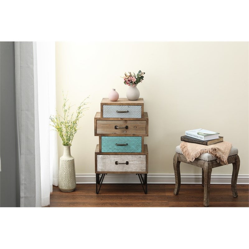 LuxenHome Brown Wood 4-Drawer 33.5