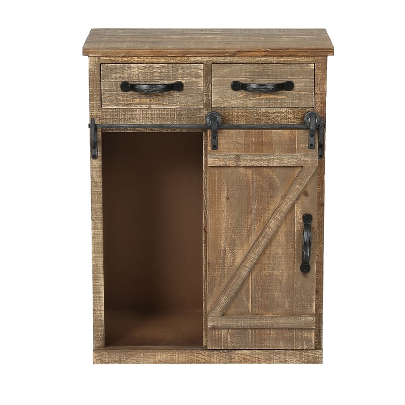LuxenHome Rustic Brown Wood Sliding Barn Door Cabinet
