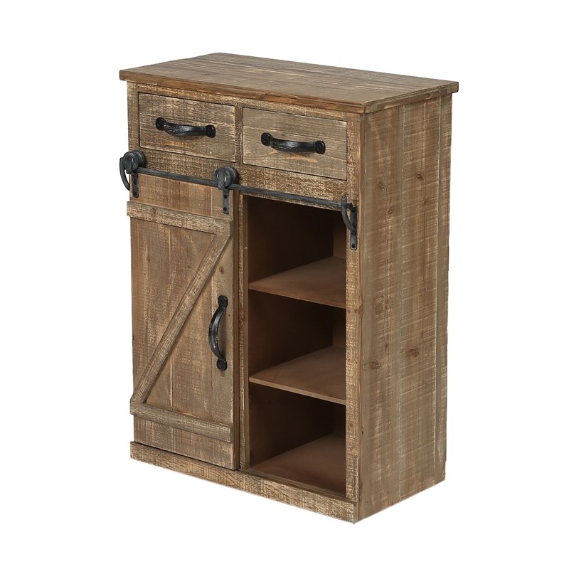 LuxenHome Rustic Brown Wood Sliding Barn Door Cabinet