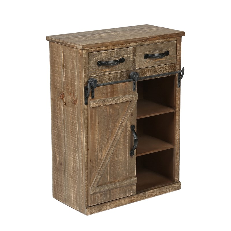 LuxenHome Rustic Brown Wood Sliding Barn Door Cabinet