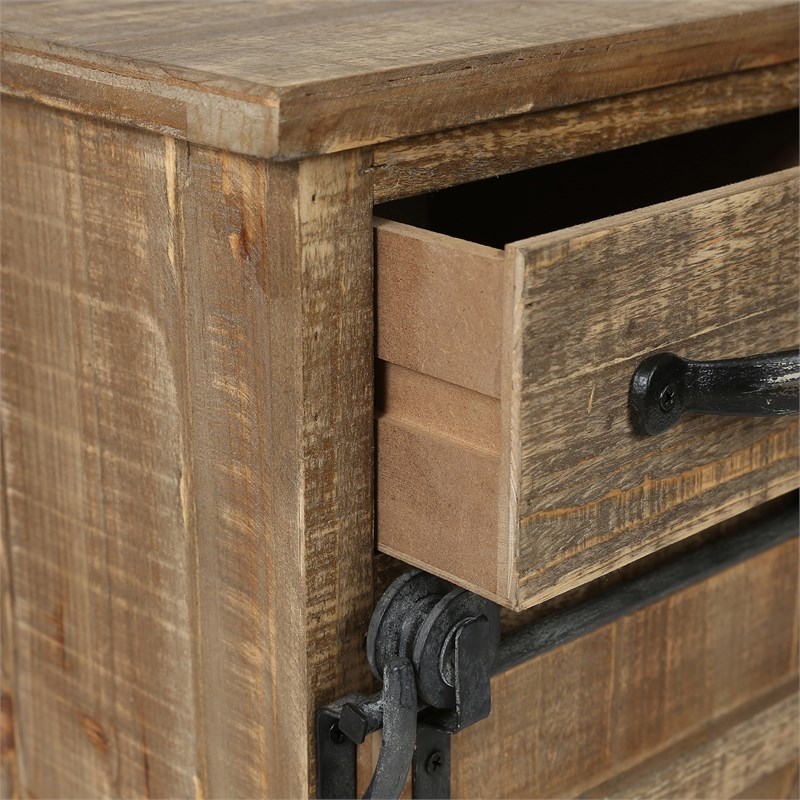 LuxenHome Rustic Brown Wood Sliding Barn Door Cabinet