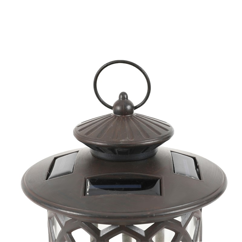 LuxenHome Brown Plastic Solar Candle Tabletop Lantern