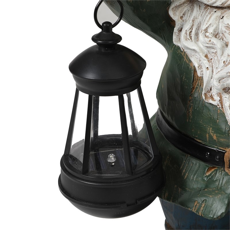 LuxenHome 20-Inch Garden Gnome Statue with Solar Powered Lantern