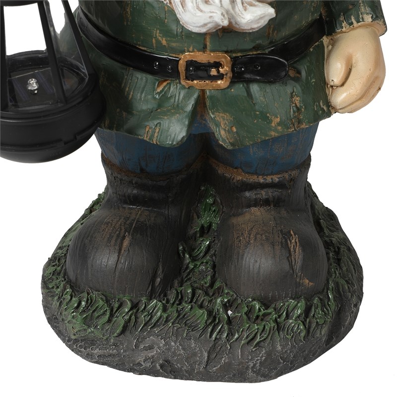 LuxenHome 20-Inch Garden Gnome Statue with Solar Powered Lantern