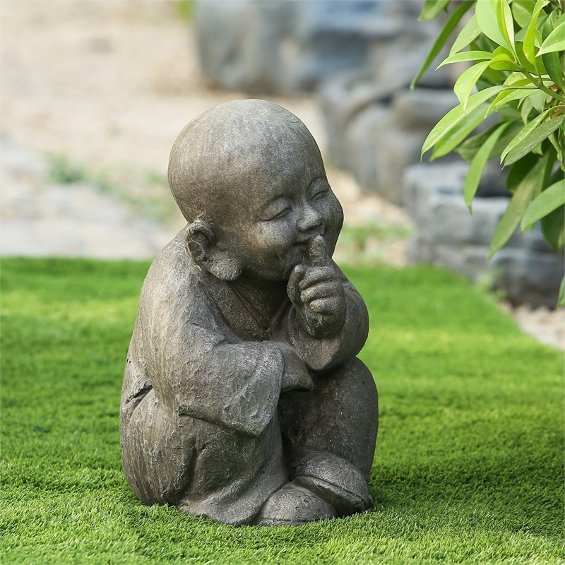 LuxenHome Weathered Brown MgO Quiet Little Buddha Monk Garden Statue