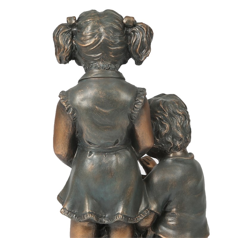 LuxenHome Bronze MgO Boy and Girl Outdoor Garden Statue