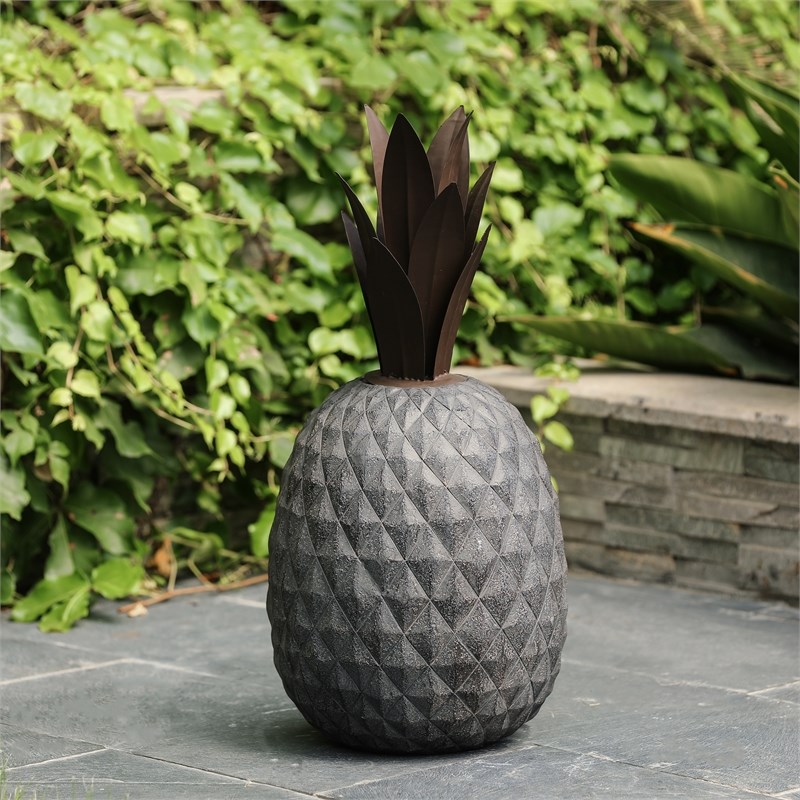 LuxenHome Pineapple Gray MgO Garden Statue
