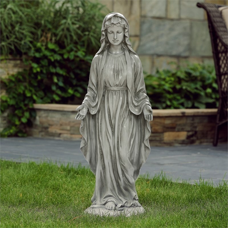 LuxenHome Gray MgO Virgin Mary Garden Statue