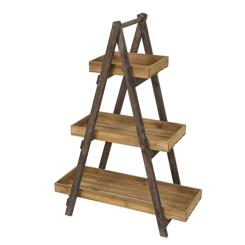 LuxenHome A-Frame Ladder 3-Shelf Wood Plant Stand and Bookcase
