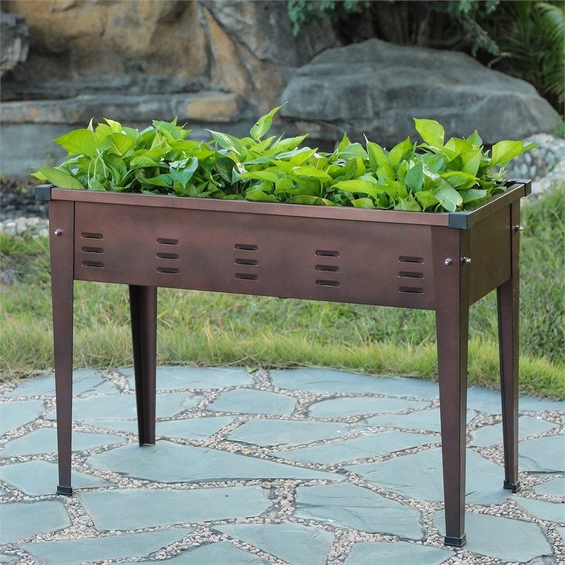 luxen home brown metal rectangular raised garden planter - whpl428