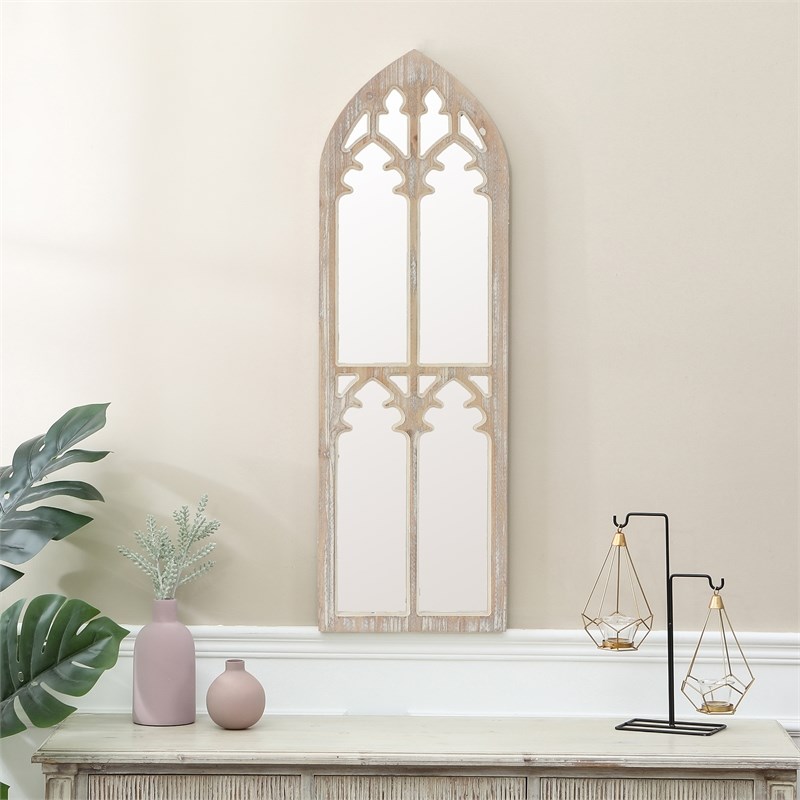 luxen home brown cathedral framed wood wall mirror - wha525